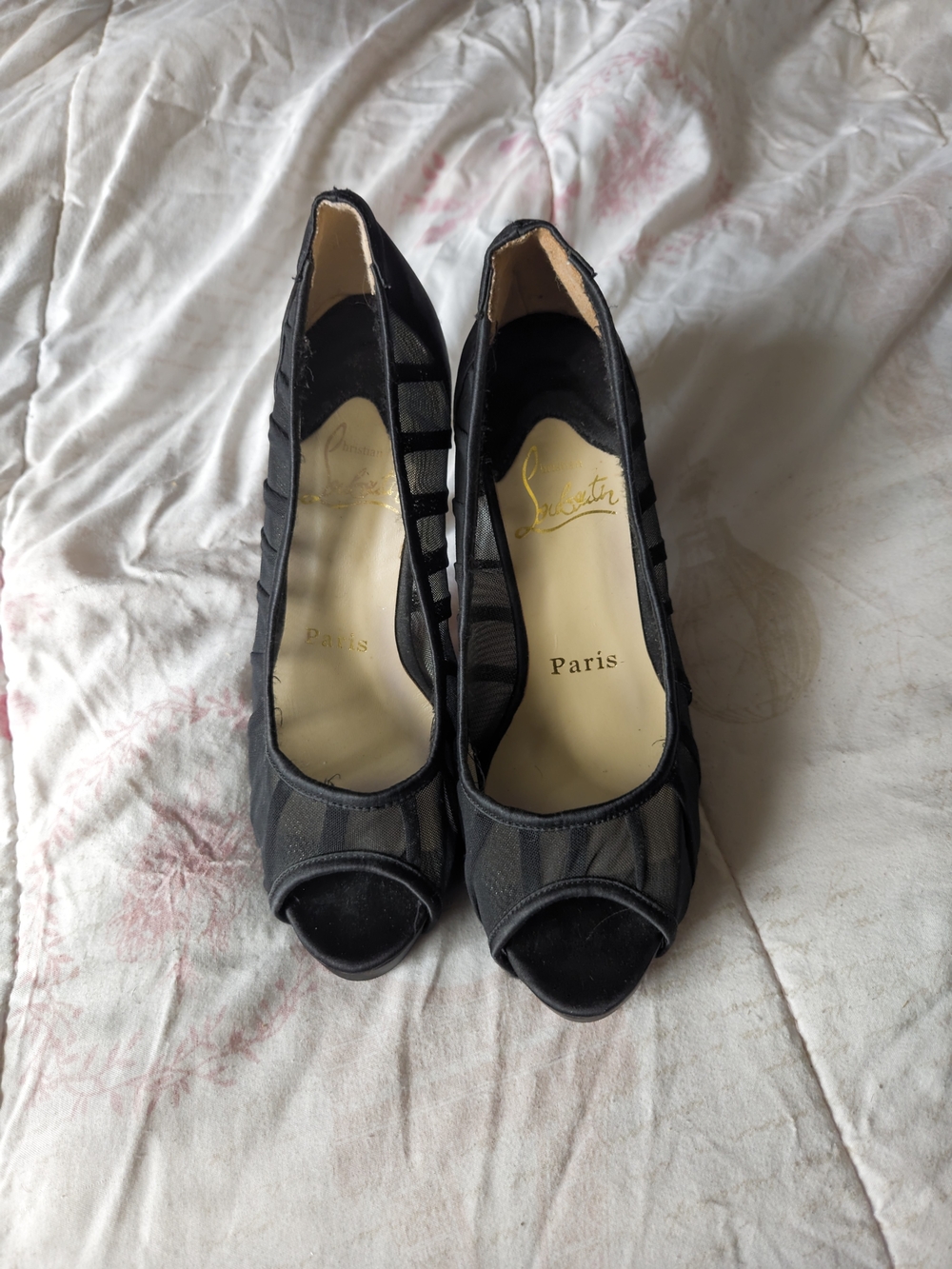 Christian Louboutin Black Mesh Peep-Toe Flat Shoe - Picture 7 of 8